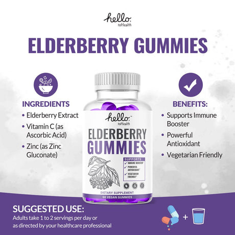 Complete Elderberry Gummies with Vitamin C and Zinc - Total Immune Support Gummies - All-Day Immune System Booster for Men and Women - (60 Gummies)