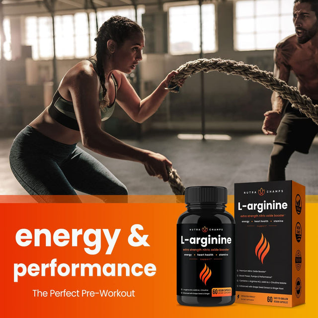 Premium L Arginine Supplement | 5-In-1 Nitric Oxide Supplement | L-Arginine Powder & L Citrulline Enhanced with Grape Seed & Ginger | Energy, Blood Flow, Heart Health & Stamina | 60 Vegan Capsules