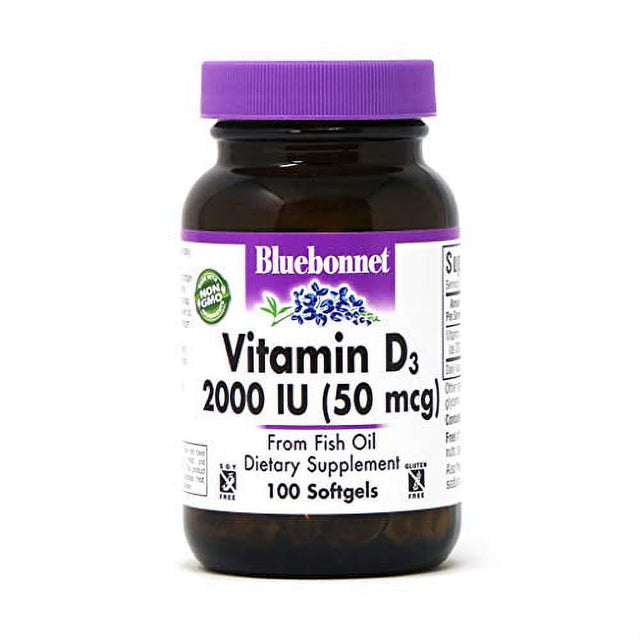 Bluebonnet Nutrition Vitamin D3 2000 IU Softgels, 100 Ct