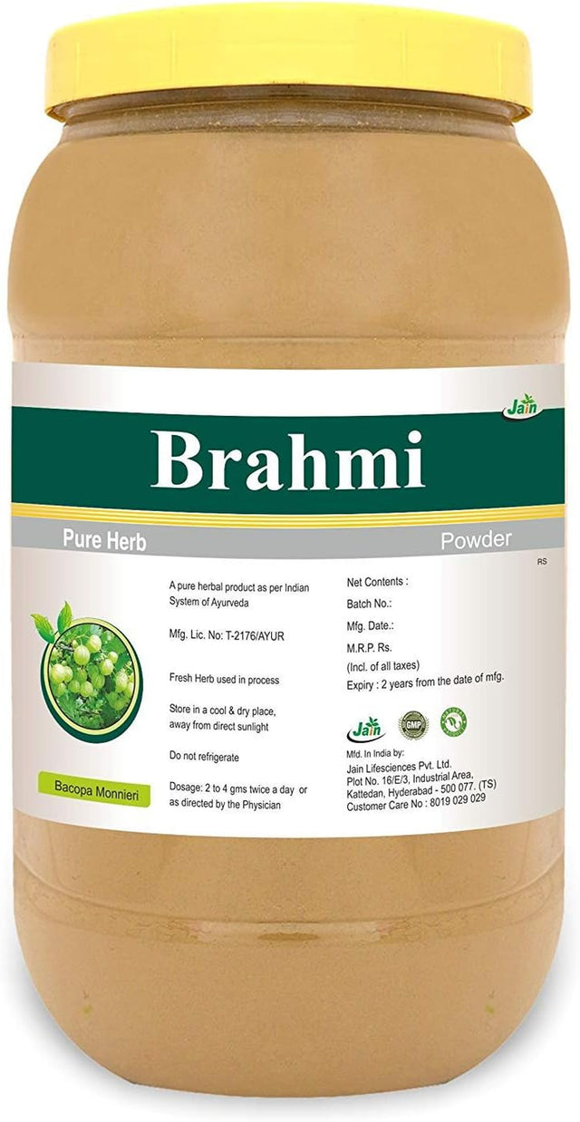 Jain'S Brahmi Powder 800 Grams - Indian Ayurveda'S Pure Natural Herbal Supplement Powder