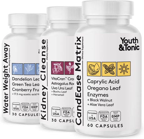 Youth & Tonic Water Weight Away and Kidney Cleanse and Candease Matrix Bundle | Whole Body Cleanse Detox Program