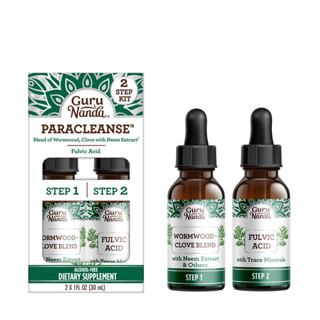 Gurunanda Paracleanse with Wormwood, Clove & Fulvic Acid with Neem Extract - 2 Step Liquid Supplement -1 Fl Oz/Bottle