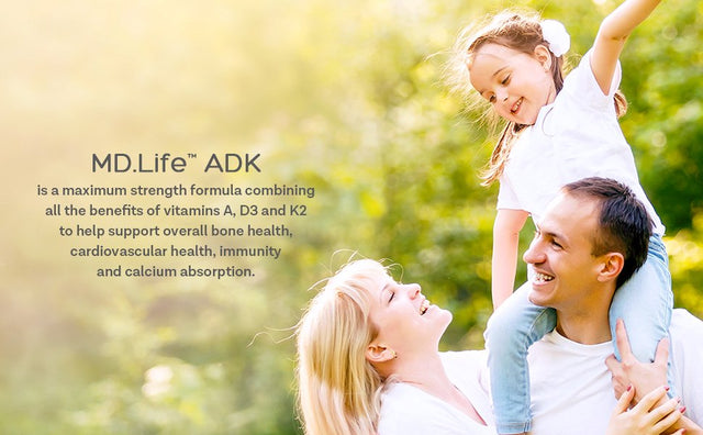 MD. Life ADK Bone Health Support, Vitamin A, Vitamin D3 & Vitamin K2 (MK 7), 90 Ct.