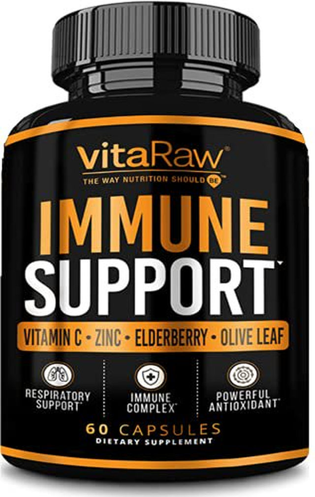 Vitaraw Immune Support Vitamins - Zinc, Elderberry, Vitamin C, Echinacea, Olive Leaf, Goldenseal | Powerful Immunity Booster Capsules for Adults | Immune System Booster Supplement