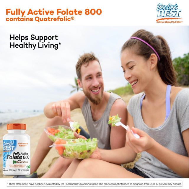 Doctor'S Best Fully Active Folate with Quatrefolic, Non-Gmo, Vegan, Gluten Free, 800 Mcg, 60 Veggie Caps