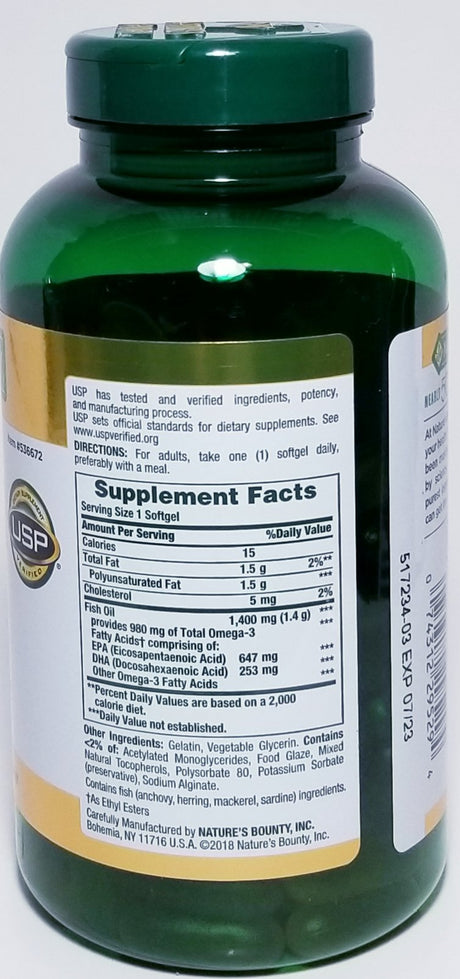 Nature'S Bounty Fish Oil 1400 Mg, 130 Coated Softgels