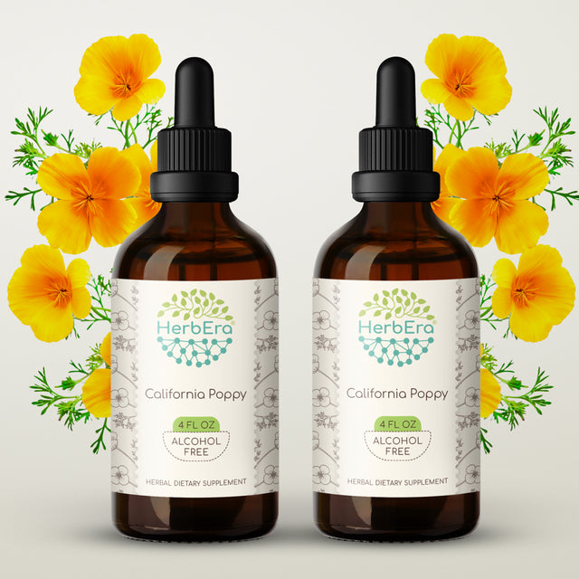 California Poppy Alcohol-Free Herbal Extract Tincture, Super-Concentrated Organic California Poppy (Eschscholzia Californica) Dried Herb and Flower 2X4 Oz