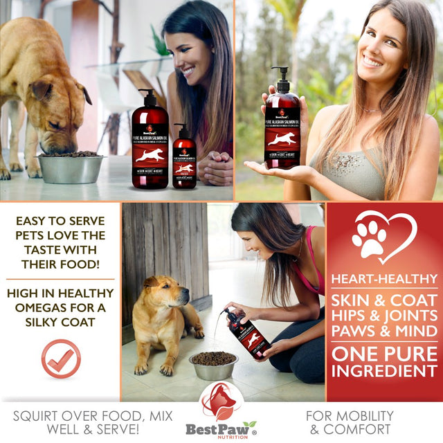 Salmon Oil for Dogs & Cats 32Oz - Soft Skin & Shiny Coat - 100% Pure Wild Alaskan Salmon Oil - Omega 3 Dog Fish Oil Liquid for Dry Itchy Skin & Allergies