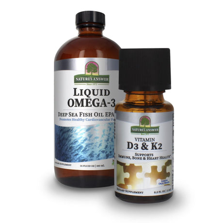 Cardiovascular Support Supplements Bundle D3 and K2 with Liquid Omega-3