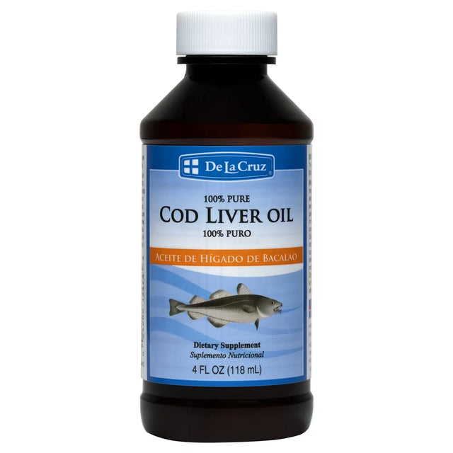 De La Cruz Cod Liver Oil Omega 3 Pure Fish Oil Supplement Liquid 4 Fl Oz