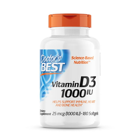 Doctor'S Best Vitamin D3 1000IU, Non-Gmo, Gluten Free, Soy Free, Regulates Immune Function, Supports Healthy Bones, 180 Softgels