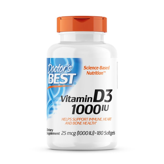 Doctor'S Best Vitamin D3 1000IU, Non-Gmo, Gluten Free, Soy Free, Regulates Immune Function, Supports Healthy Bones, 180 Softgels