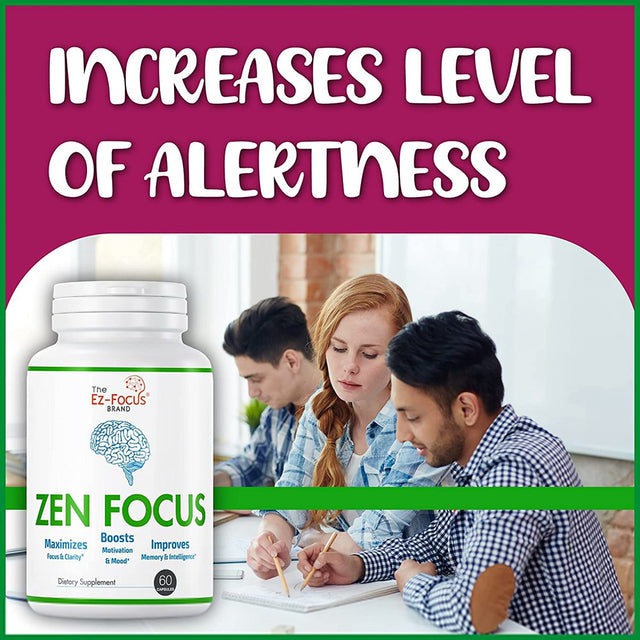 Zen Focus Brain Focus Supplement for Daily Complete Multivitamins for Men & Women, Brain Booster Supplements for Memory Focus & Clarity Nootropic Brain Function Booster 60 Pills