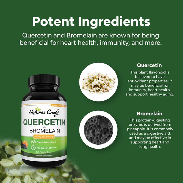 Immune Support Quercetin with Bromelain Supplement - Quercetin 500Mg & Bromelain 100Mg Antioxidant Supplement Joint Support Lung Health and Immunity - Advanced Quercetin Bromelain Supplement