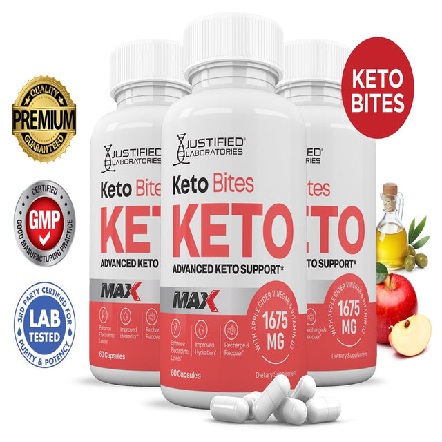 (3 Pack) Keto Bites ACV MAX Pills 1675Mg Alternative to Gummies Dietary Supplement 180 Capsules