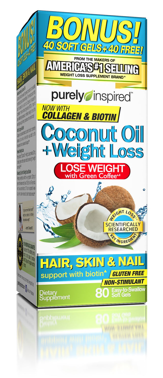 100% Pure Coconut Oil with Green Coffee Extract, Hair, Skin & Nails Support with Weight Loss Supplement, 80 Count