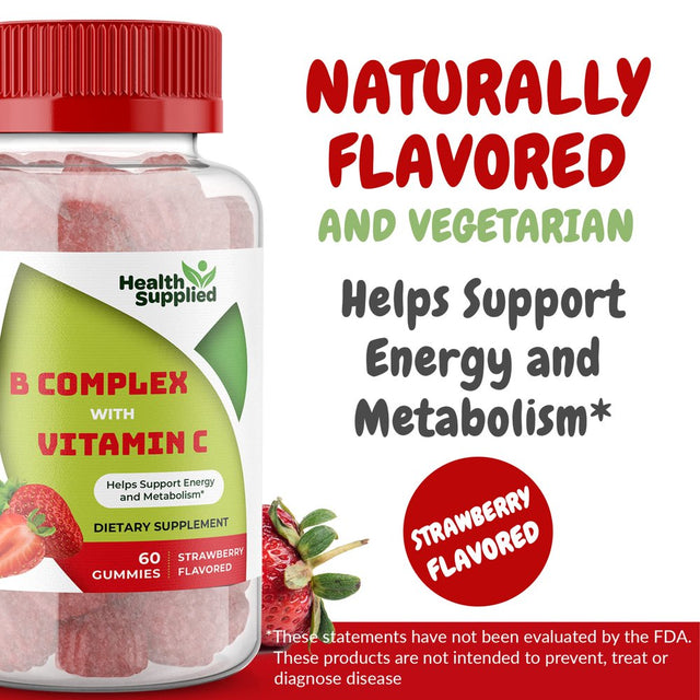 Vitamin B Complex with Vitamin C Gummies 2 Pack | Great Tasting Natural Strawberry Flavor Daily Energy and Nerve System Supplement