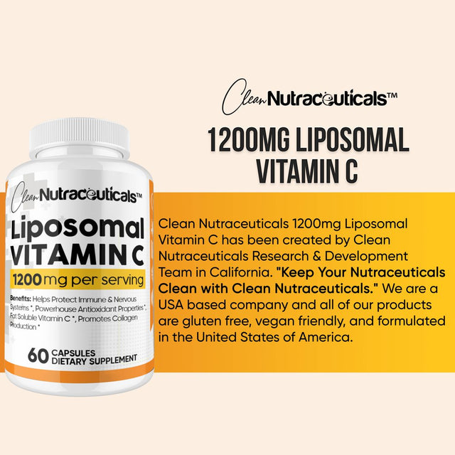 Liposomal Vitamin C Capsules 1200Mg High Absorption Vit C, Immune System & Collagen Booster, Fat Soluble Immunity Support Ascorbic Acid Supplement, 180 Natural Vegan Capsules