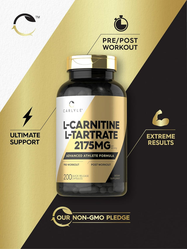 Carlyle L Carnitine 2175Mg | 200 Capsules | Advanced Athlete Formula | Workout Supplement | as L-Carnitine L-Tartrate | Non-Gmo, Gluten Free