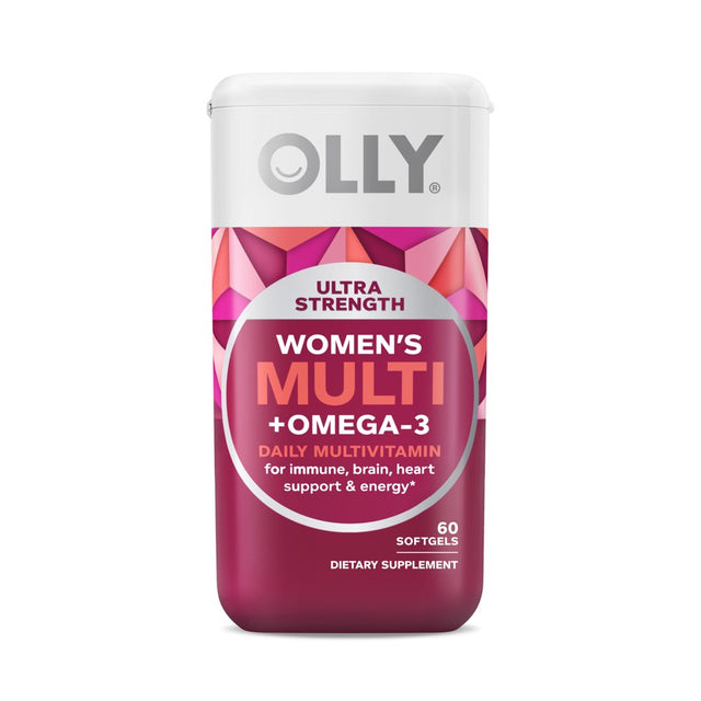 OLLY Ultra Strength Women'S Multi + Omega-3 Softgels, Daily Vitamin Supplement, 60 Ct