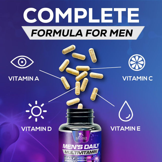 Nature'S Daily Multivitamin for Men - Mens Multivitamins Supplement, with Vitamin A, B12, C, & D, Daily Nutritional Support, Multivitamin Supplement, Non-Gmo Vitamins for Men, 60 Day Supply, 120 Count