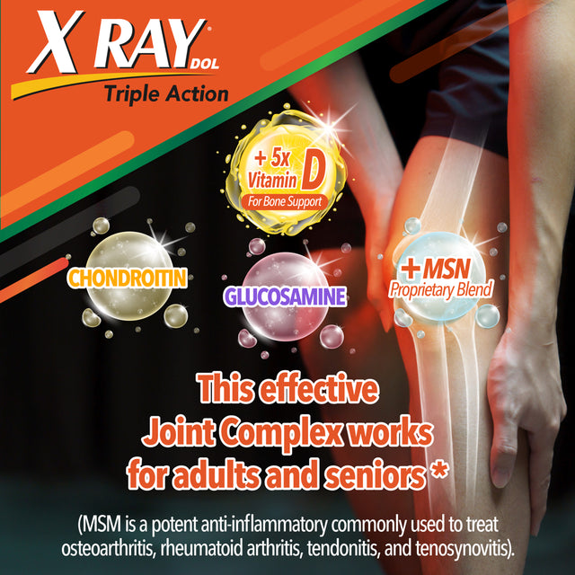 X Ray Triple Action Joint Health Supplement, Glucosamine Chondroitin, MSM, Vitamin D, 60 CT