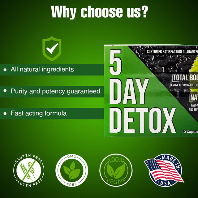 Strip 5 Day Detox Cleanse - Complete Body Cleanse | Remove Toxins & Unwanted Impurities - Natural, Healthy Cleansing Support for Liver, Urinary Tract, Kidney, Digestive System - 40 Capsules