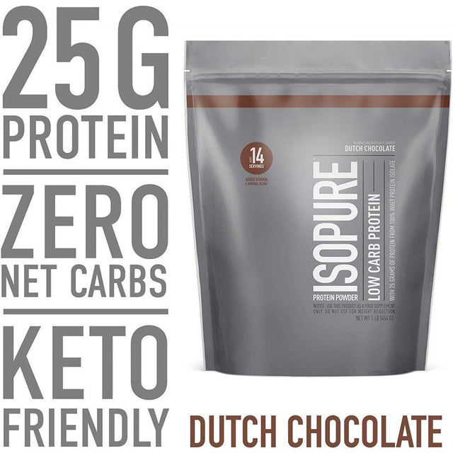 Isopure Dutch Chocolate Whey Isolate Protein Powder with Vitamin C & Zinc for Immune Support, 25G Protein, Low Carb & Keto Friendly, 14 Servings, 1 Pound (Packaging May Vary)