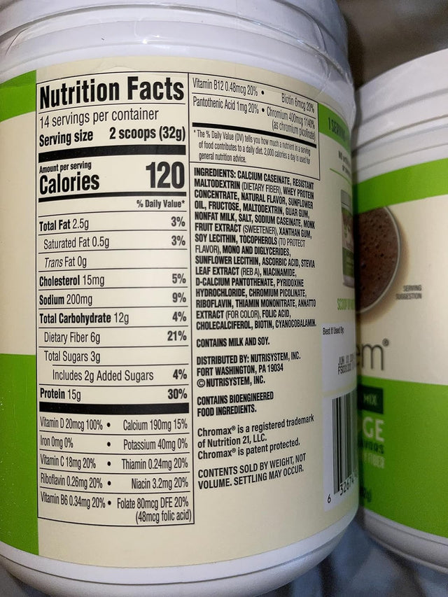 Nutrisystem Nutricrush Probiotic Shakes Chocolate Fudge and Sweet Vanilla Shake Mix - Protein & Probiotics Support Digestive Bust Belly Bloat 2 Containers 16.3 Oz. Each 28 Servings,(Pack of 2)