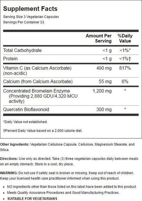 Nature'S Life Bromelain Sinus Ease 1200Mg | with Vitamin C & Quercetin | Sinus Health, Immune Function & Seasonal Support | 100 Vegetarian Capsules