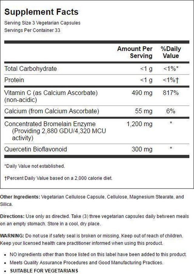 Nature'S Life Bromelain Sinus Ease 1200Mg | with Vitamin C & Quercetin | Sinus Health, Immune Function & Seasonal Support | 100 Vegetarian Capsules