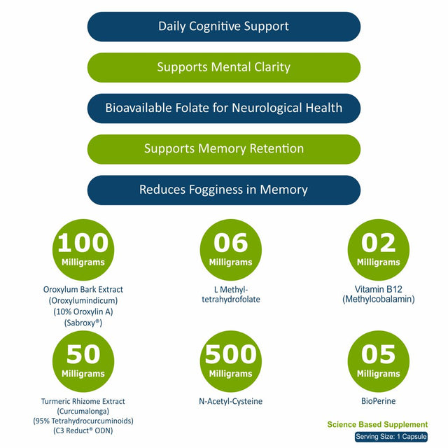 Memoryfix Brain Supplement - Sarboxy Nootropics Brain Support Supplement - 60 Brain Booster Focus Supplement Capsules - Focus, Memory Boost, No Brain Fog, Brain Health - N Acetyl Cysteine, C3 Reduct