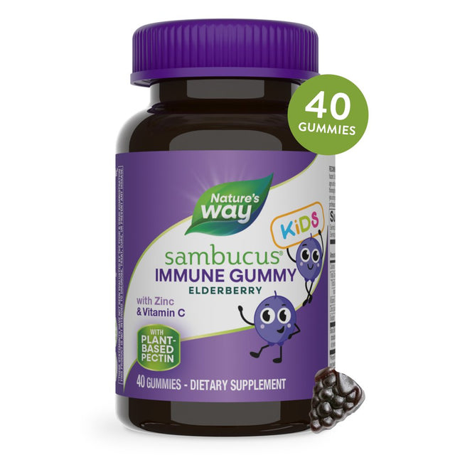 Nature'S Way Sambucus Immune Gummies for Kids, with Elderberry Extract, Vitamin C and Zinc, 40 Ct