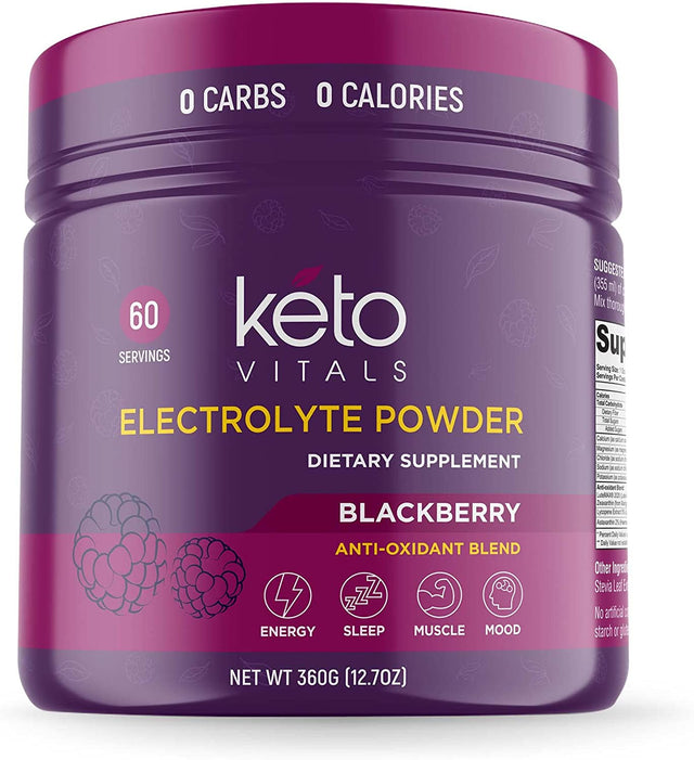 Keto Vitals Electrolyte Powder - Sugar Free Keto Electrolytes Powder with Potassium, Magnesium, Sodium, & Calcium - No Sugar Electrolyte Drink Mix & Hydration Powder, 60 Servings, Blackberry