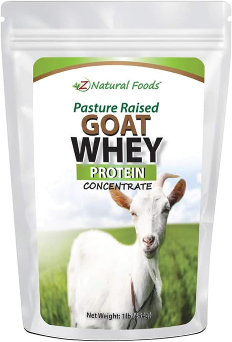 Z Natural Foods Goat Whey Protein Powder Concentrate, Unflavoured and Undenatured Protein Powder Enriched with Vital Proteins for Weight Loss, 100% Pure, Gluten Free, Non GMO, Kosher, 1 Lb