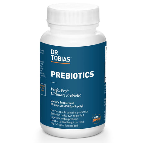 Dr. Tobias Prebiotics, Supports Digestion & Gut Health, Feed Good Probiotic Bacteria, Boost Gut Immune Function, Vegan & Non-Gmo Gut Health Supplements for Men and Women, 30 Capsules, 30 Servings