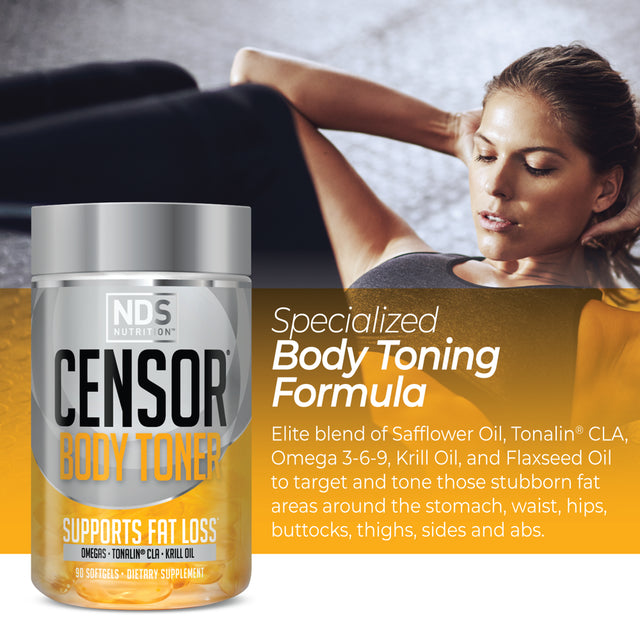 NDS Nutrition Censor - Fat Loss and Body Toner with CLA, Fish Oil, Safflower and Omega 3-6-9 Blend - Dietary Supplement for Improved Energy, Metabolism and Health (90 Softgels)