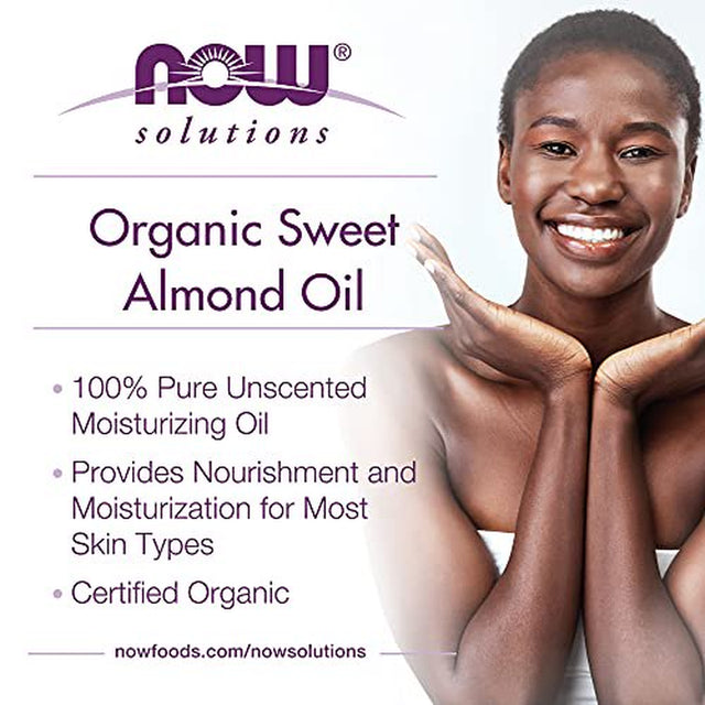 NOW Solutions, Organic Sweet Almond Oil, 100% Pure Moisturizing Oil, Promotes Healthy-Looking Skin, Unscented Oil, 8-Ounce