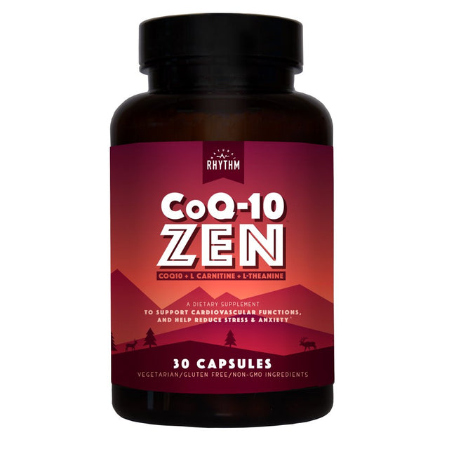 Natural Rhythm Coq10-Zen (Coenzyme Q10 + L-Carnitine + L-Theanine) - for Cardiovascular Support, Mental Clarity and Focus, and to Help Reduce Anxiety and Stress (30 Capsules)