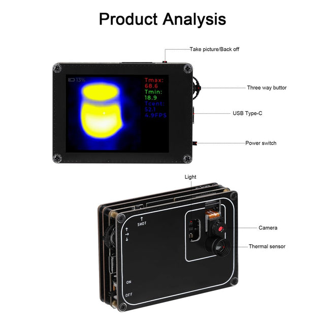 Meterk TICAM1 Industrial Infrared Thermal Imaging Camera with 2MP Visible Light Lens Thermometer Temperature Detect Floor Heating Repairs Thermal Imager