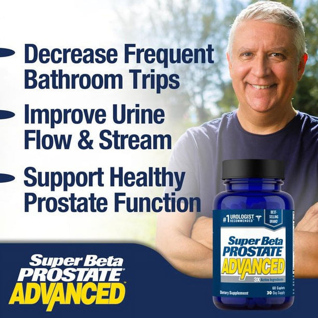 Super Beta Prostate Advanced - Urologist Recommended Prostate Supplement for Men with Beta-Sitosterol, Vitamin D3, Lycopene and Reishi Mushroom to Decrease Bathroom Trips, Capsules, 60 Ct