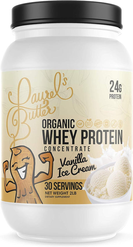 Laurel'S Organic Vanilla Whey Protein Powder for Shakes, Smoothies, & Baking – Low Sugar Protein Powder – Non GMO & Gluten Free – 30 Servings (2 Lbs.)