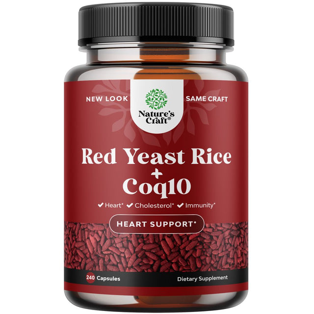 Red Yeast Rice with Coq10 Supplement for High Cholesterol - Extra Strength Citrinin-Free Red Yeast Rice 1200 Mg per Serving Capsules with Coq10 100Mg per Serving - Supplement for Heart Health