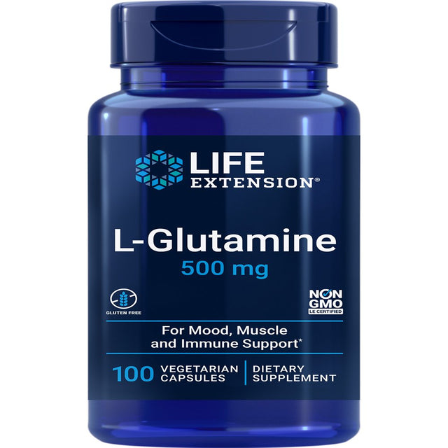 Life Extension L-Glutamine, 500 Mg L-Glutamine, Amino Acid, Supports Muscle Health and Immune Health, Gluten-Free, Non-Gmo, 100 Vegetarian Capsules