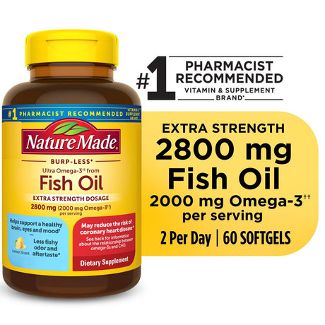 Nature Made Extra Strength Omega 3 Fish Oil Supplements 2800 Mg per Serving Softgels, 60 Count