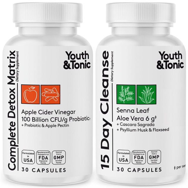 Youth & Tonic Colon Cleanser and Detox Weight Loss Supplement with Senna and Apple Cider Vinegar