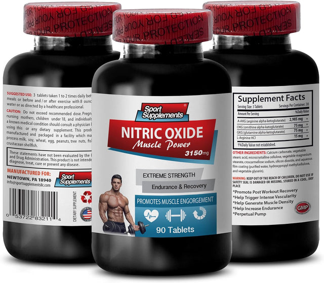 Nitric Oxide Pre Workout - Nitric Oxide Muscle Power 3150Mg - Perpetual Pump, Nitric Oxide Supplement, Muscle Relaxer Pills, Muscle Recovery Supplements, Work Out Energy Boost, 1 Bottle - 90 Tablets