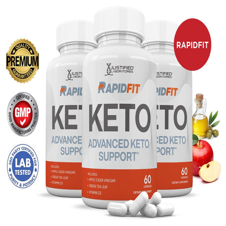 (3 Pack) Rapid Fit Keto ACV Pills 1275Mg Alternative to Gummies Dietary Supplement 180 Capsules