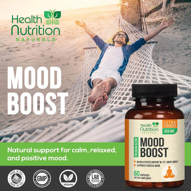 Life Nutrition Mood Boost Support for Stress & Anxiety Relief Capsules, 1100Mg, 60 Ct