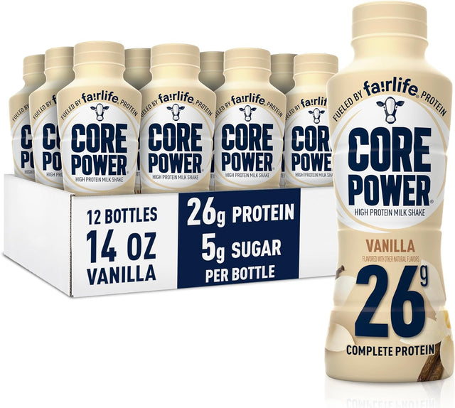 Core Power Fairlife 26G Protein Milk Shakes, Ready to Drink for Workout Recovery Liquid, Vanilla, 14 Fl Oz Bottle, Kosher (Pack of 12)